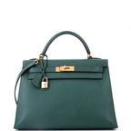Hermes Kelly Handbag Vert Ardennes with Gold Hardware 32