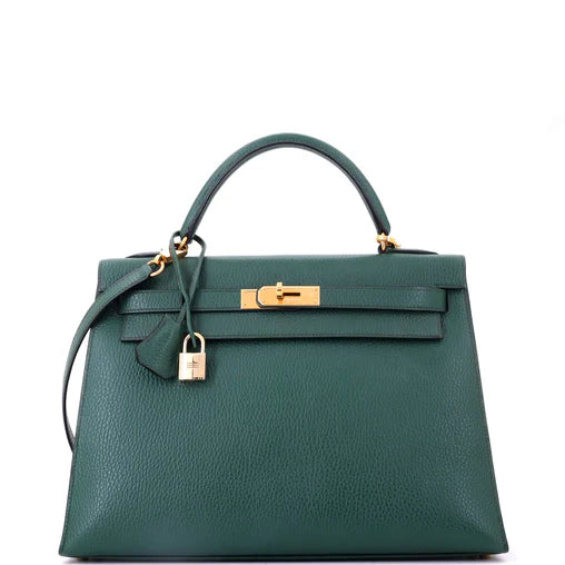 Hermes Kelly Handbag Vert Ardennes with Gold Hardware 32
