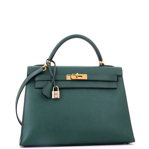 Hermes Kelly Handbag Vert Ardennes with Gold Hardware 32