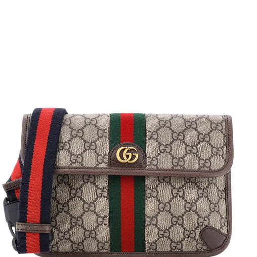 Gucci Ophidia Flap Belt Bag GG Coated Canvas with Leather