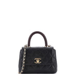 Chanel Coco Top Handle Bag Quilted Caviar with Lizard Embossed Handle Extra Mini