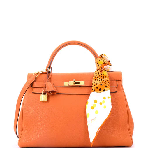 Hermes Kelly Handbag Potiron Togo with Gold Hardware 32