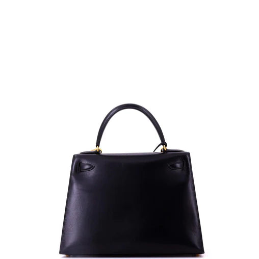 Hermes Kelly Handbag Noir Box Calf with Gold Hardware 28