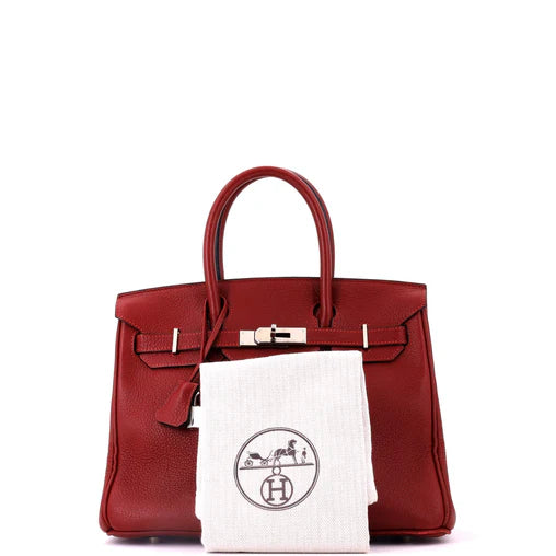 Hermes Birkin Handbag Rouge H Clemence with Palladium Hardware 30