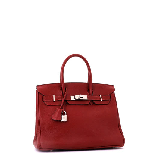 Hermes Birkin Handbag Rouge H Clemence with Palladium Hardware 30