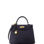 Hermes Kelly Handbag Noir Epsom with Gold Hardware 25