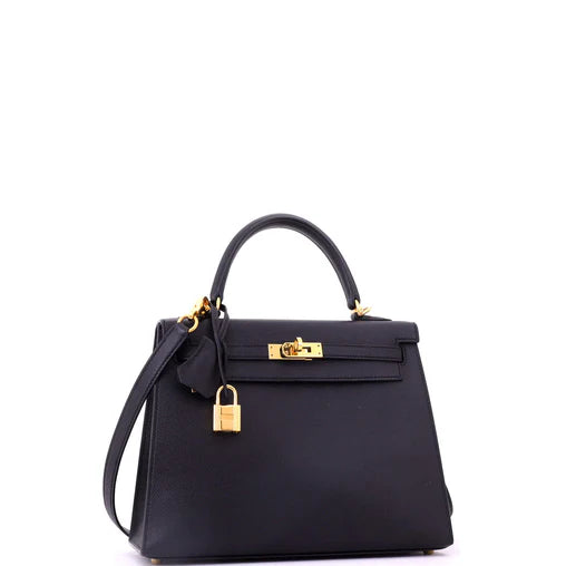 Hermes Kelly Handbag Noir Epsom with Gold Hardware 25