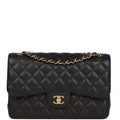 Chanel jumbo classic double flap bag black caviar gold hardware