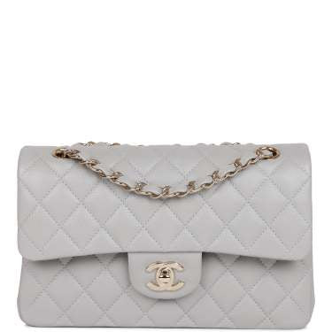 Chanel small classic double flap grey caviar light gold hardware