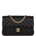 Chanel medium camellia crush flap bag black lambskin antique gold hardware