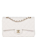 Chanel medium classic double flap bag white caviar light gold hardware
