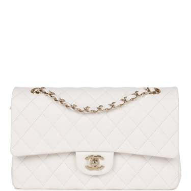 Chanel medium classic double flap bag white caviar light gold hardware