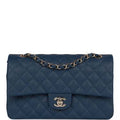 Chanel medium classic double flap bag blue caviar light gold hardware