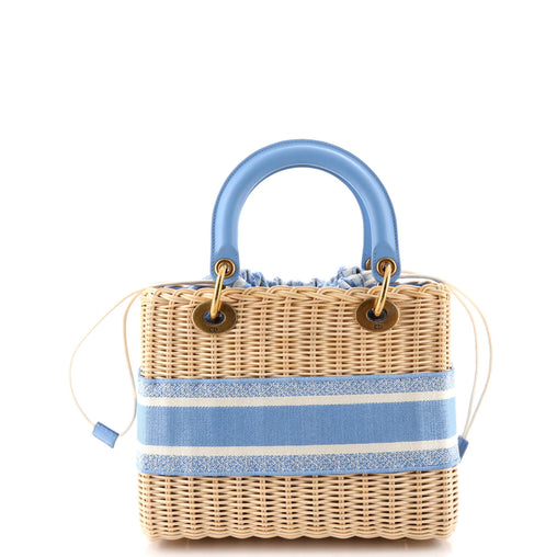 Christian Dior Lady Dior Bag Wicker and Oblique Canvas Medium
